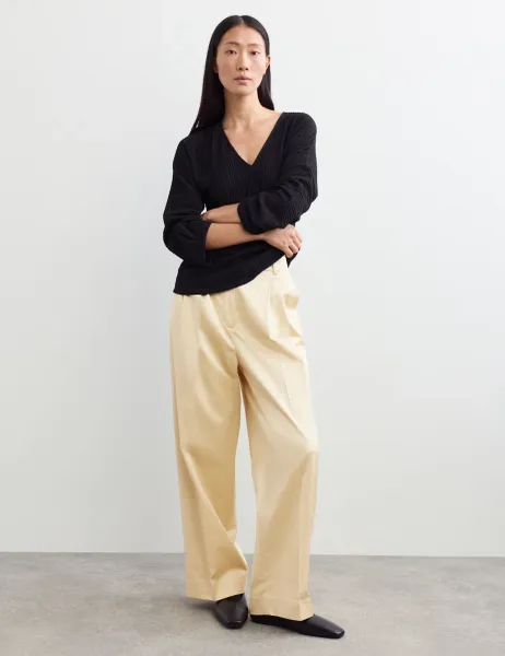 Jaeger Cotton Rich Pleat Front Trousers Gold