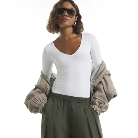 River Island V Neck Cotton Blend Bodysuit