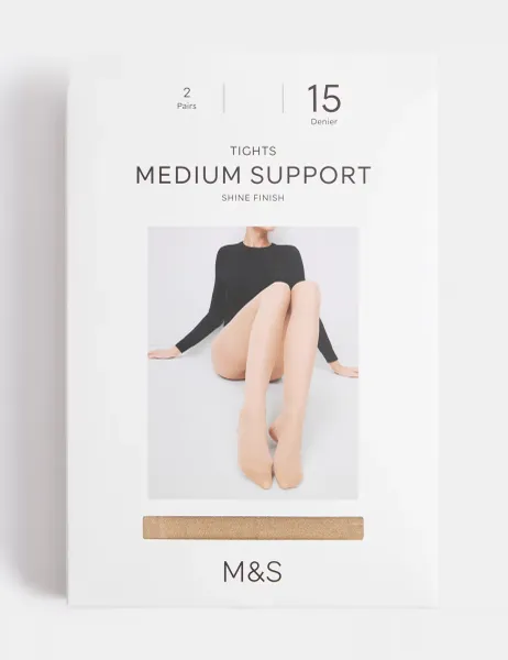 Marks & Spencer 15 Denier Medium Support 2 Pack Tights Opaline