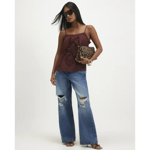 River Island Petite Ripped Relaxed Straight Leg Jeans