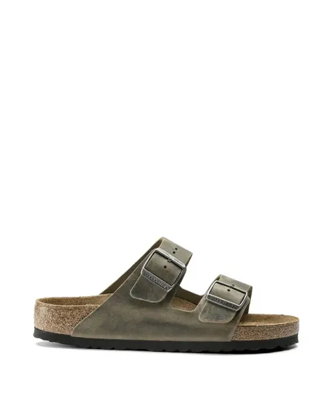 Birkenstock Arizona Leather Buckle Flat Sandals Khaki