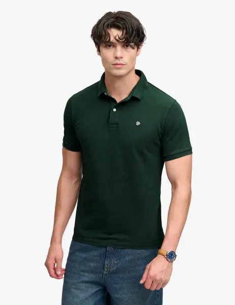 Superdry & Co Pure Cotton Pique Logo Patch Polo Shirt Green