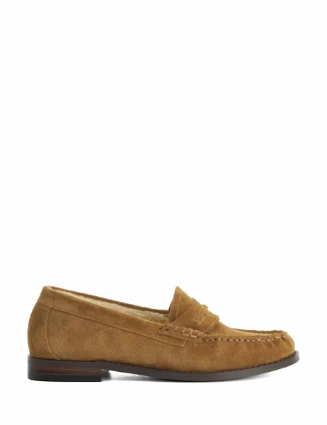 Dune London Suede Faux Fur Lined Loafers Sand