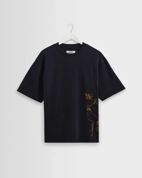 Milton - Navy and Gold Trailing Logo Organic Cotton t-Shirt