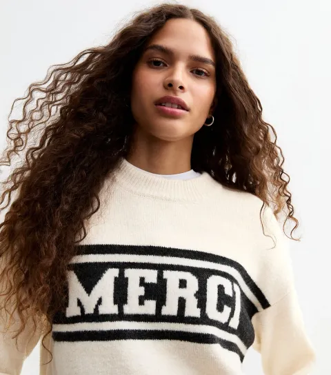 Women's Off White Merci Two Tone Jumper