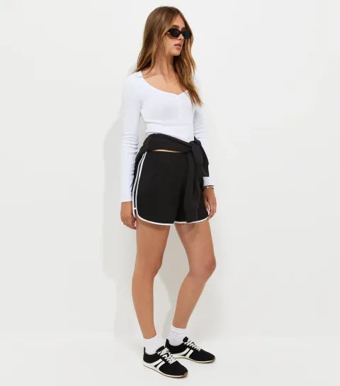 Women's Premium Black Side Stripe Runner Shorts