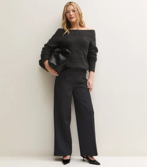 New Look Women's Blue Pinstripe Ponte Wide Leg Trousers