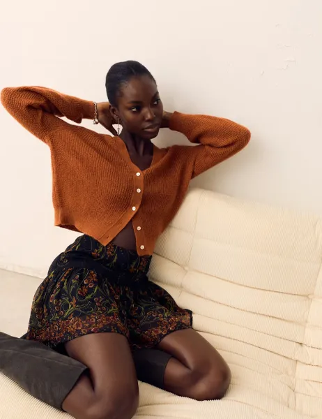 Per Una Pointelle V-Neck Cardigan with Mohair Burnished Copper