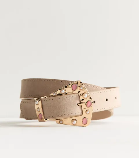 Stone Faux Suede Embellished Buckle Belt Vegan