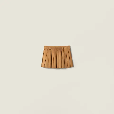 Pleated waxed suede mini-skirt