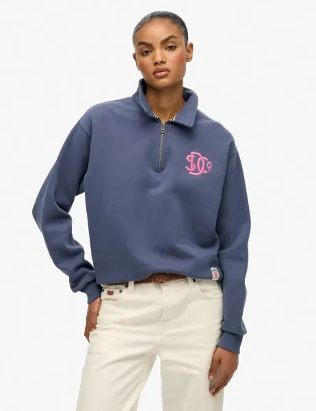 Superdry & Co Cotton Rich Collared Half Zip Sweatshirt Navy