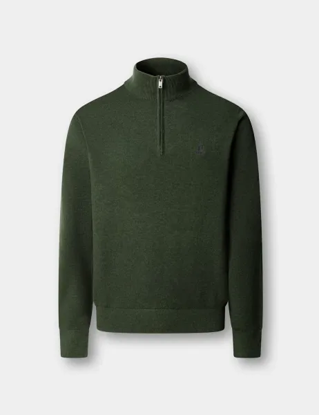 Hackett Pure Cotton Half Zip Jumper Khaki
