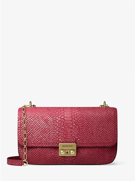 Tribeca Large Snake Embossed Leather Shoulder Bag