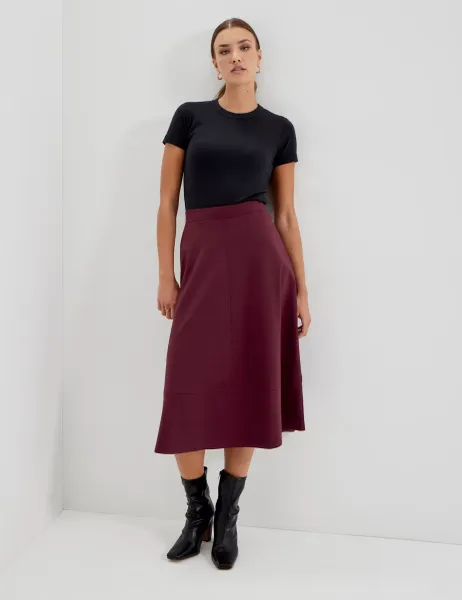 Finery London Jersey Midi A-Line Skirt Burgundy