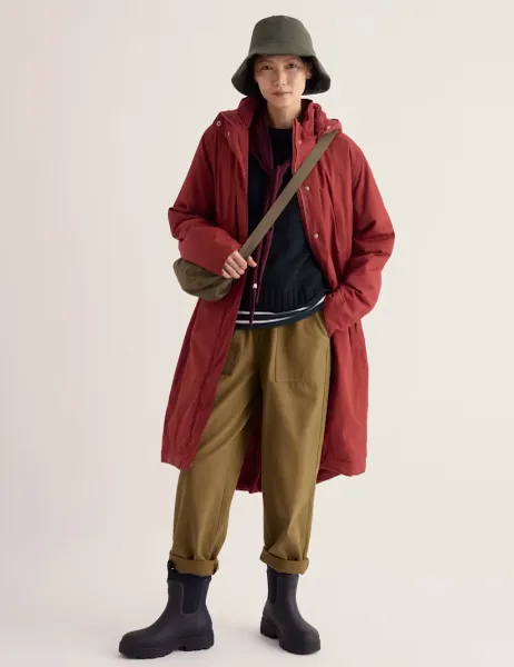 Seasalt Cornwall Waterproof Hooded Longline Raincoat Red