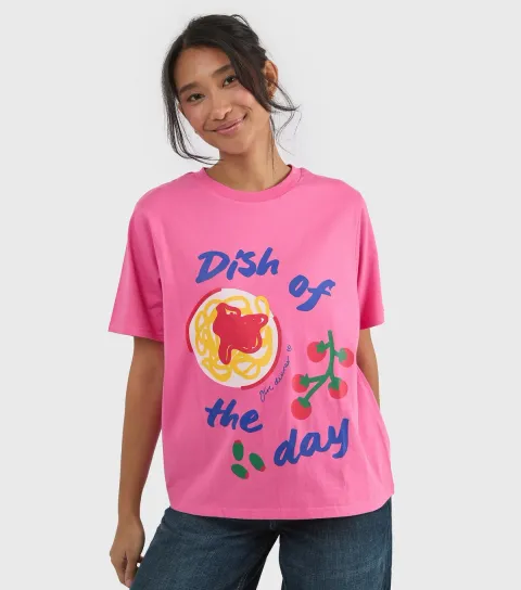 Women's Light Pink Cotton Dish Of The Day T Shirt