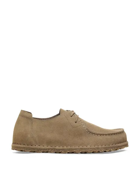 Birkenstock Suede Lace Up Flat Moccasins Grey