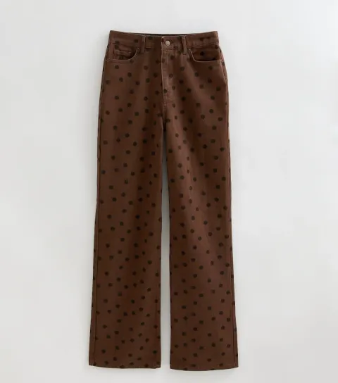 New Look Women's Tall Dark Brown Polka Dot Wide Leg Jeans