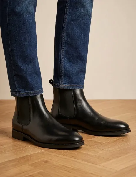 Wide Fit Leather Slip On Chelsea Boots Black