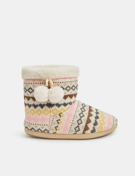 Accessorize Fair Isle Faux Fur Lined Slipper Boots Multi
