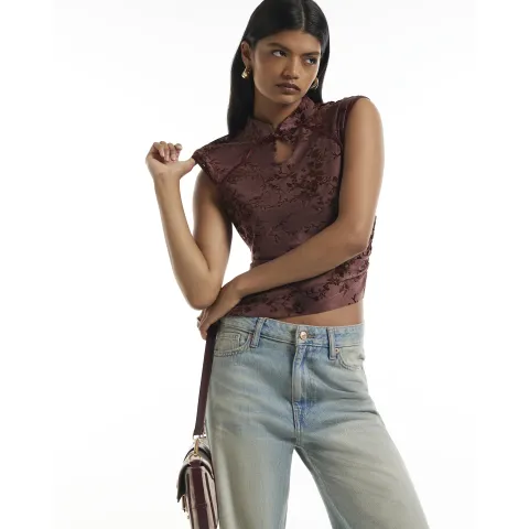 River Island Burgundy Devore Sleeveless Top