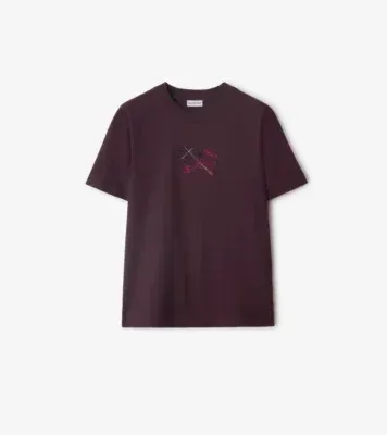Knight Check Cotton T-shirt in Wine red