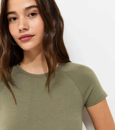 Women's Dark Khaki Cotton Rich Raglan Sleeve Baby Tee