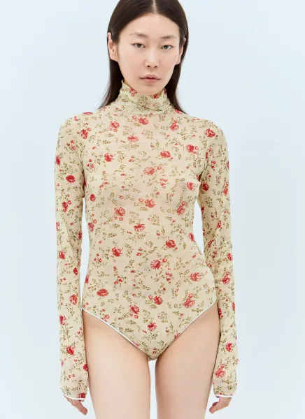 Printed Stretch Tulle Bodysuit