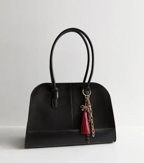 Black Faux Suede Kettle Bag Vegan