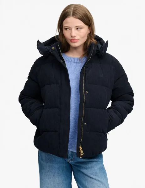 Superdry & Co Cord Hooded Puffer Jacket Navy
