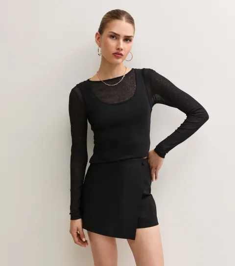 New Look Women's Black Tailored Wrap Skort