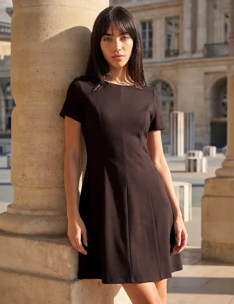 Roman Petite Ponte Knee Length Dress Brown Mix
