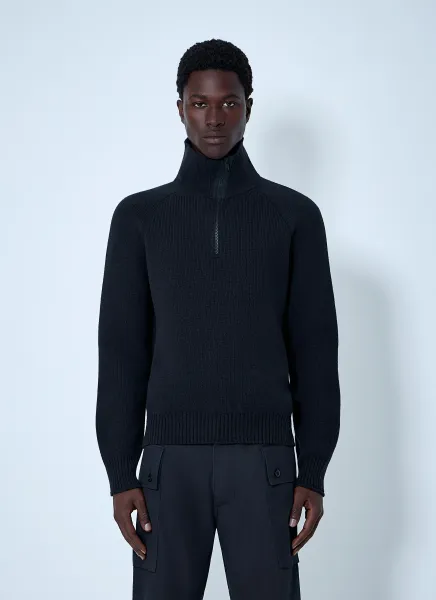High Neck Wool Zip Sweater