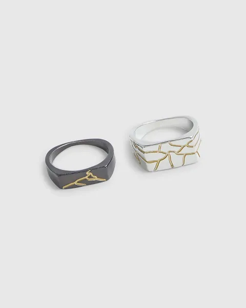 River Island Metal Pack Of 2 Cracked Gun Rings