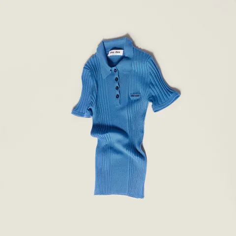 Ribbed knit wool polo shirt