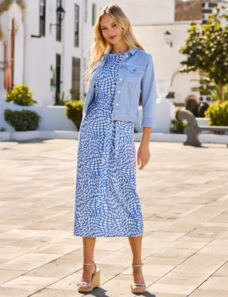 SOSANDAR Cotton Rich Denim Collared Jacket Blue