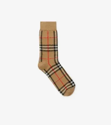 Check Cotton Nylon Blend Socks in Archive beige