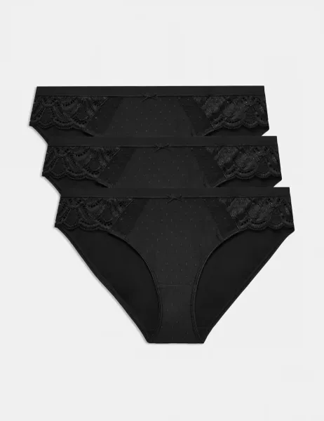 Marks & Spencer 3pk Amelia Lace Bikini Knickers Black