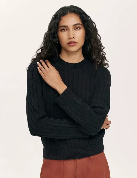 Finery London Pure Cotton Cable Knit Jumper Black