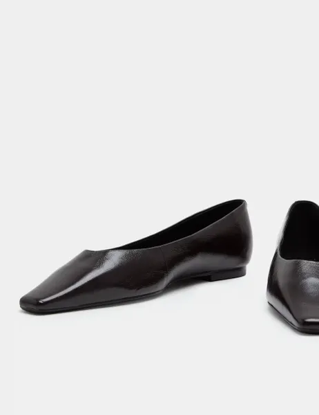 Marks & Spencer Leather Chisel Toe Ballet Pumps Wine