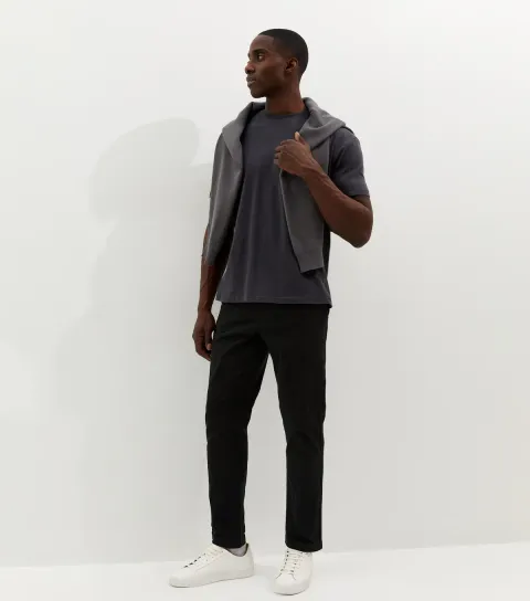 Men's Black Straight Chino Trousers