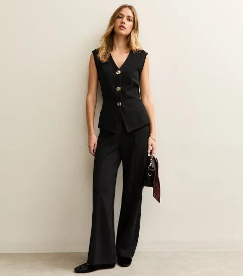 New Look Women's Black Soft Touch Seam Detail Trousers