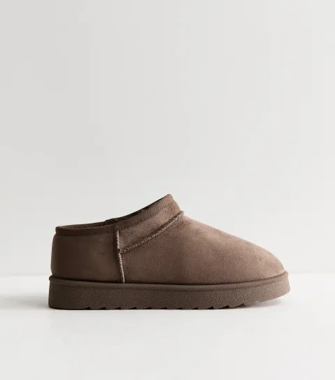 New Look Women's Light Brown Faux Suede Low Slipper Boots Vegan