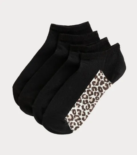 Pack of 4 Black Leopard Print Trainer Sock