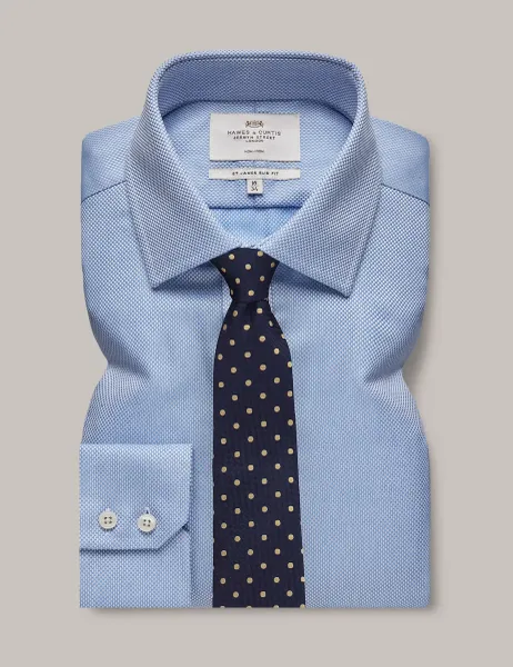 Hawes & Curtis Slim Fit Non Iron Pure Cotton Textured Shirt Blue