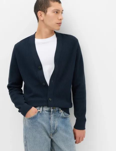 Marks & Spencer Cotton Rich Ribbed Cardigan Navy