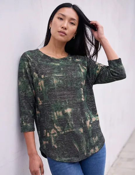 Roman Stretch Jersey Textured Printed Top Green Mix