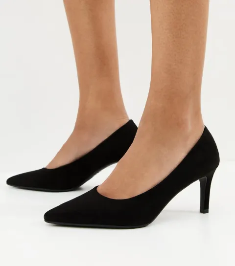New Look Women's Navy Faux Suede Mid Stiletto Heel Court Shoes Vegan