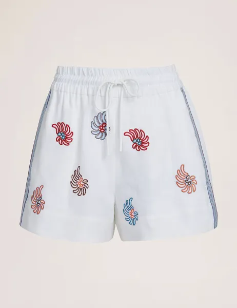 Saba Pure Linen Embroidered Shorts Multi