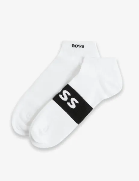 Boss 2 Pack Logo Cotton Rich Trainer Socks White Mix
